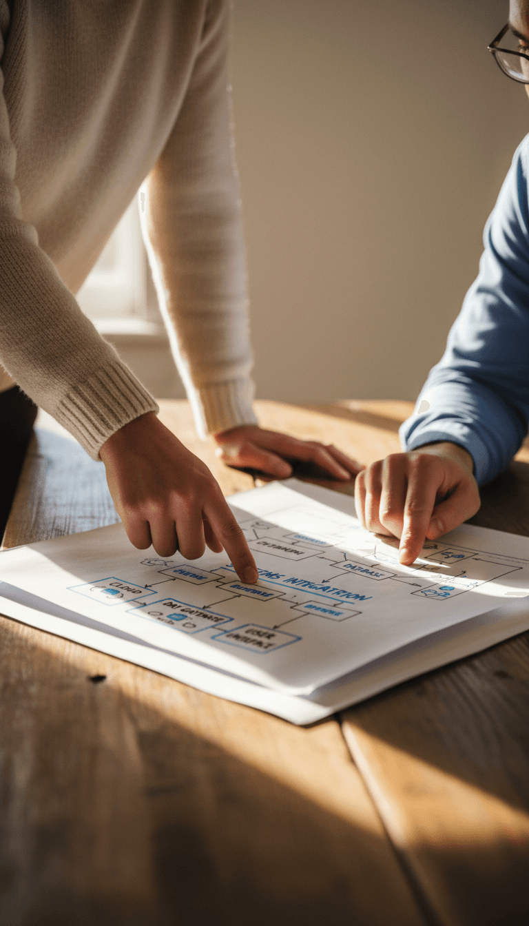 Consultant discussing technical assessment findings with investor